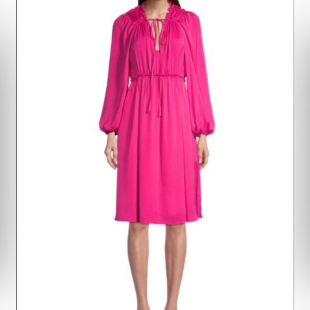 Kobi Halperin Dress Karina Womens Pink Ruffled Below Knee V-Neck Midi Sz XS NWT